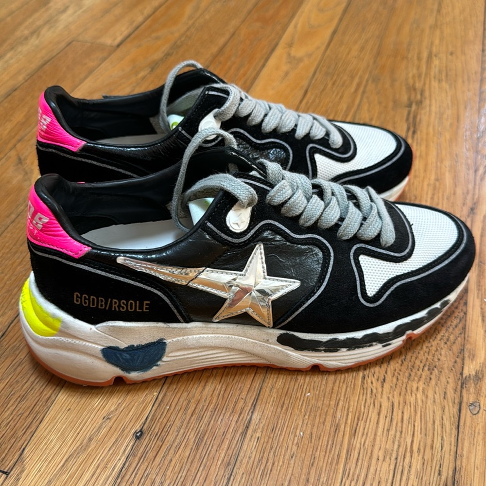 Golden Goose Running Sole Sneakers in black and white, Size 5